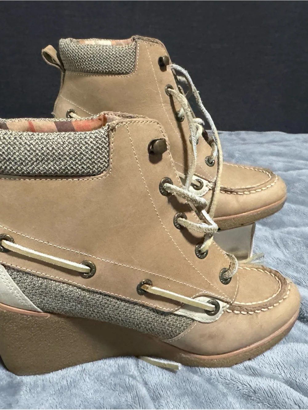 Sperry Tan Leather Moc-Toe Wedge Boots